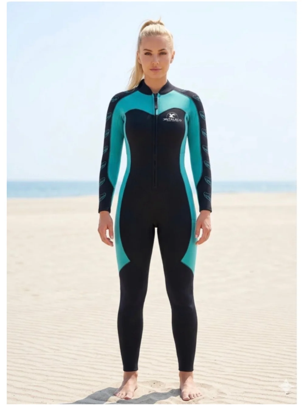 Women's Jintaleco Wetsuit One Piece Swimsuit Black Teal Neoprene Cold Water NWOT